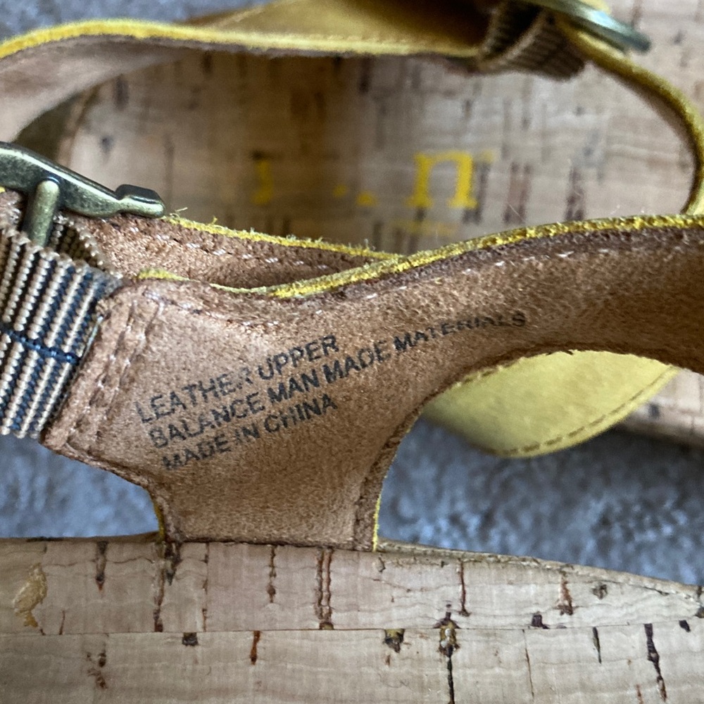 Born Yellow Leather Platform Sandals with Buckle Strap - Picture 9 of 10